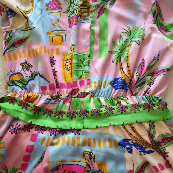 Sugarlips Curve Womens Plus 3/4 Balloon Sleeve Satin Mini Dress: Pink Tropical - Picture 9 of 14